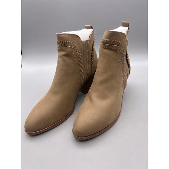 Mia Carrol Womens Taupe Stacked Heeled Fringe Pull On Ankle Booties Size 11 - Picture 2 of 10